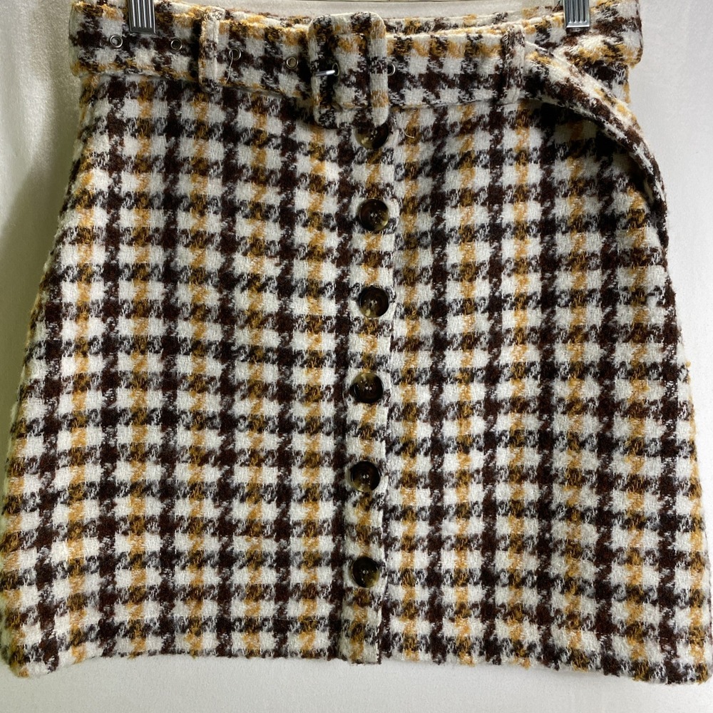 Preppy Houndstooth Fashion on Juniors Womens Mini Skirt Cotton Blend M Multi
